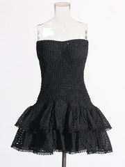 Smocked Strapless Ruffle Mini Dress