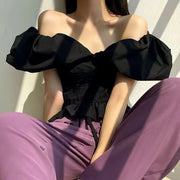Off-Shoulder Gathered Crop Top