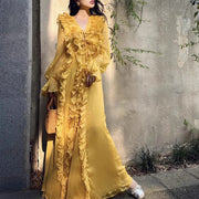 Ruffled Long-Sleeve Yellow Dress