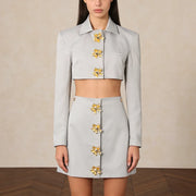 Cropped Jacket and Button Skirt Set