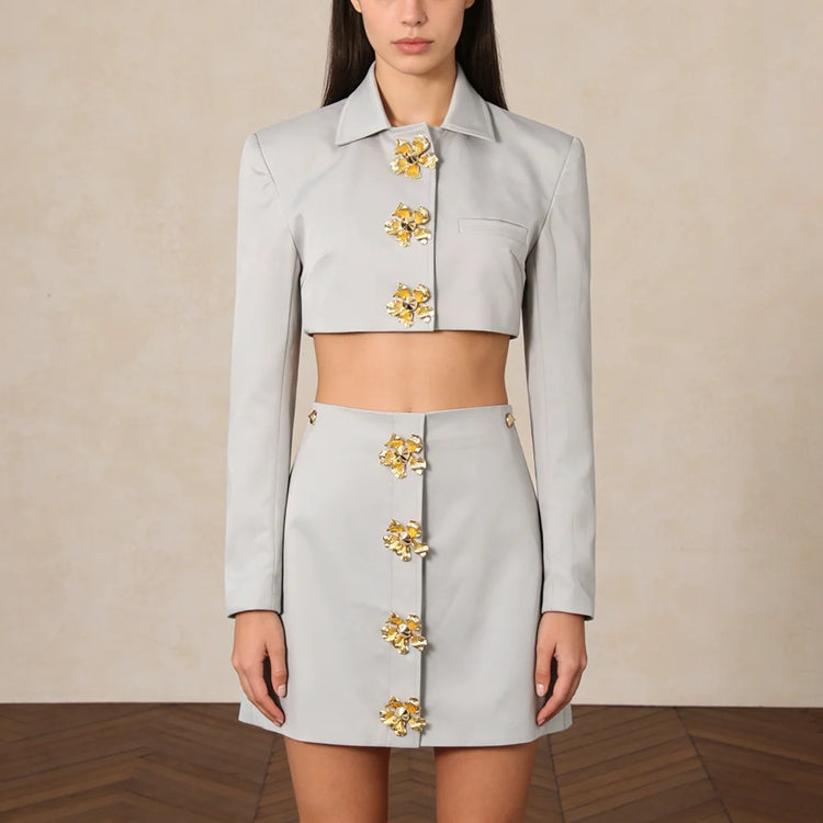 Cropped Jacket and Button Skirt Set