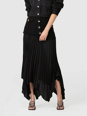 Pleated Asymmetric-Hem Skirt