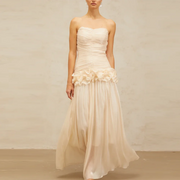 Ruched Strapless Ruffle-Waist Dress