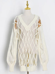 Openwork V-Neck Sweater