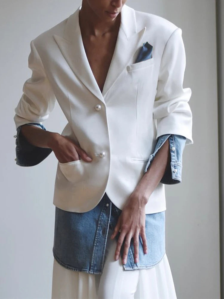 Contrast-Cuff Layered-Hem Blazer