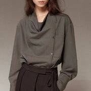 Draped Cowl-Neck Long-Sleeve Blouse