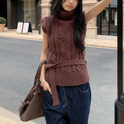 Cable-Knit Turtleneck Sweater Vest