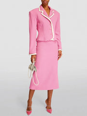 Contrast-Trim Jacket and Skirt Set