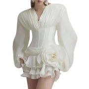 Rosette Ruffled Mini Dress