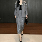 Disc-Embellished Blazer and Skirt Set