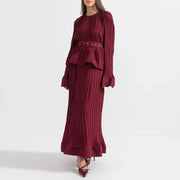 Pleated Peplum Top and Skirt Set