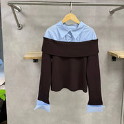 Layered-Collar Foldover Sweater
