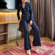 Double-Breasted Blazer and Flared Pants Set