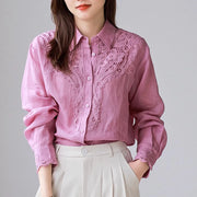 Lace-Trim Collared Button Shirt