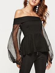 Off-Shoulder Balloon-Sleeve Peplum Blouse
