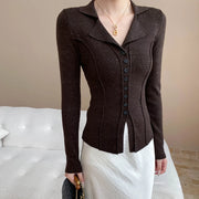 Contrast-Seam Collared Fitted Top