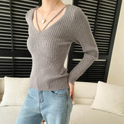 Strappy V-Neck Ribbed Sweater