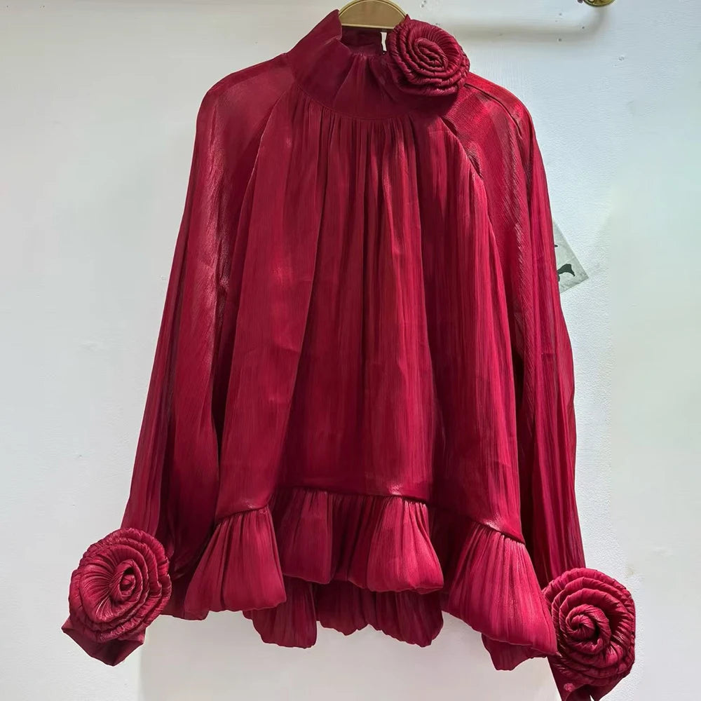 Rosette High-Neck Blouse