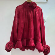 Rosette High-Neck Blouse