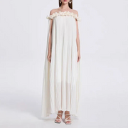 Floral-Trim Off-Shoulder Long Dress