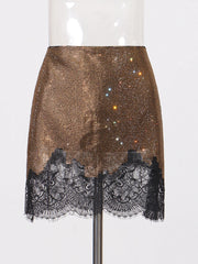 Embellished Lace-Hem Mini Skirt