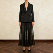 Shawl-Collar Jacket and Sheer Pants Set