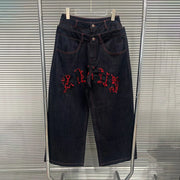 Embroidered Wide-Leg Jeans