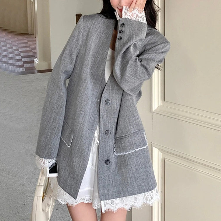 Scalloped-Trim Longline Jacket
