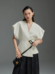 Asymmetric V-Neck Sleeveless Jacket