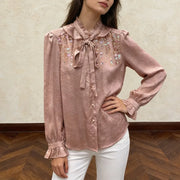 Embellished Tie-Neck Blouse
