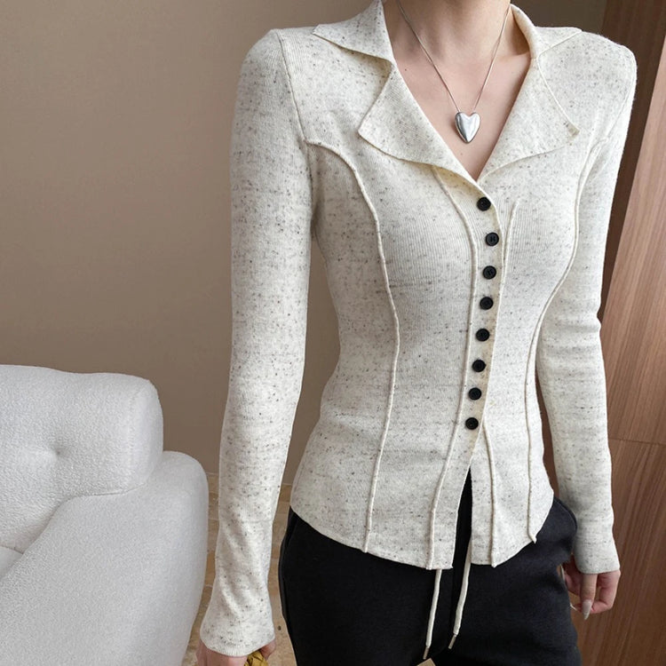 Contrast-Seam Collared Fitted Top