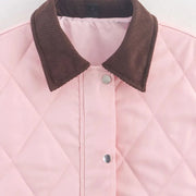 Contrast-Collar Quilted Jacket