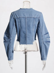 Frayed-Hem Cropped Jacket