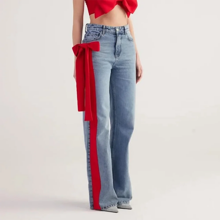 Bow-Detail Straight-Leg Jeans