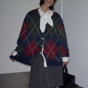Argyle Button-Front Cardigan