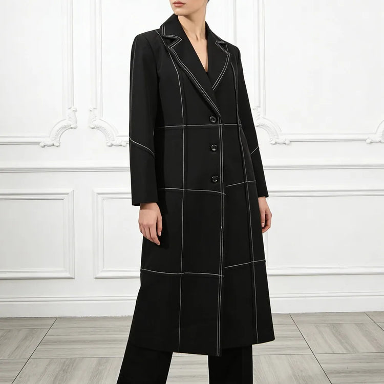 Contrast-Stitch Longline Coat