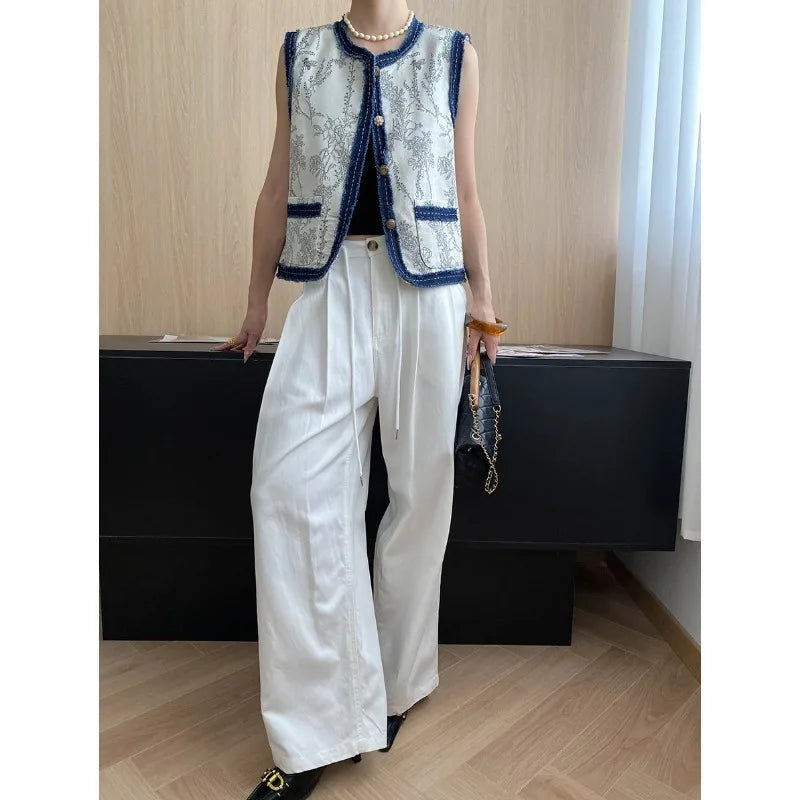 Floral Contrast-Trim Vest