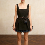 Square-Neck Pleated Mini Dress