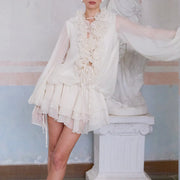 Ruffle-Trim Long-Sleeve Mini Dress