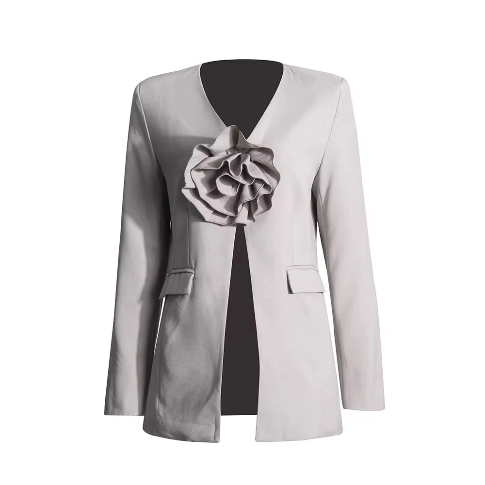 Rosette V-Neck Longline Blazer