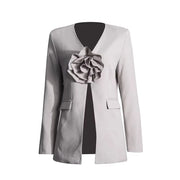 Rosette V-Neck Longline Blazer