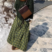 Plaid Gathered Long Skirt
