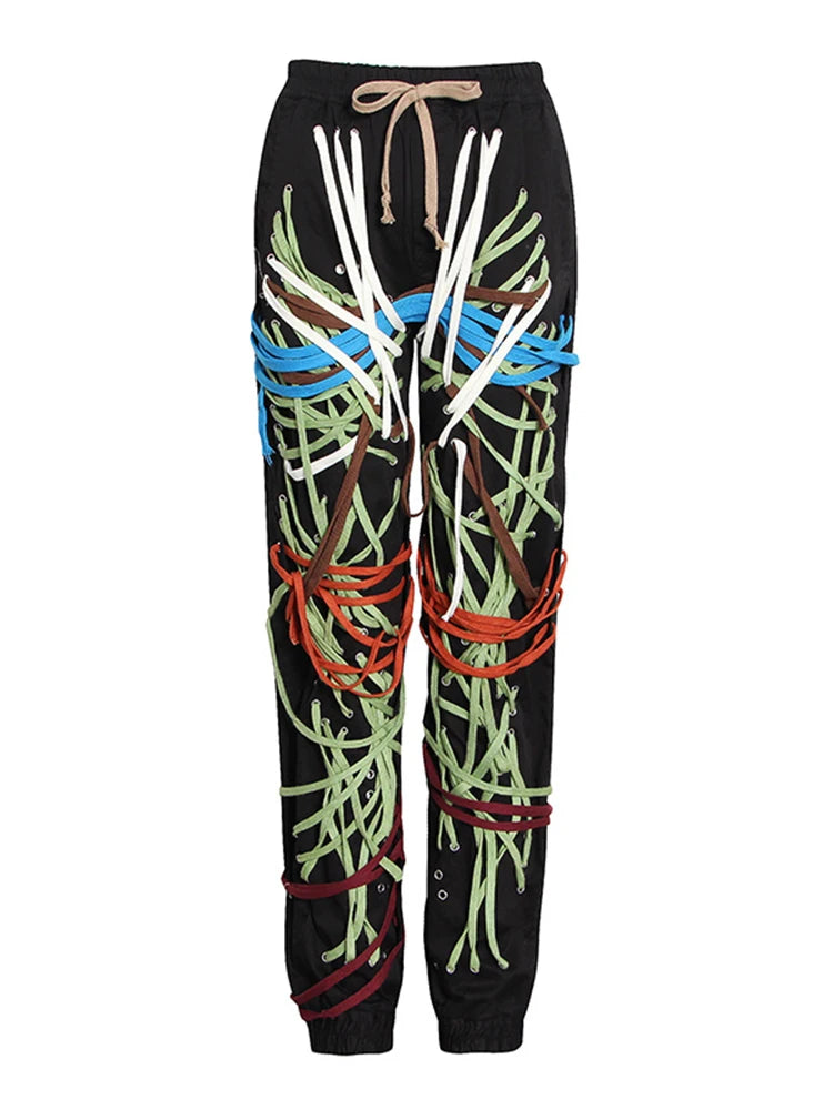 Strap-Detail Drawstring Tapered Pants