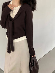 Layered-Look Tie-Front Sweater