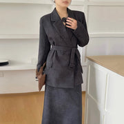 TWOTWINSTYLE Solid Spliced Printing Two Piece Set Female Lapel Long Sleeve Jacket Elegant Temperament Women's Skirt Set Fashion