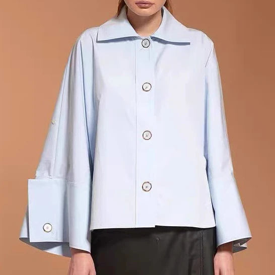 Wide-Cuff Button-Up Blouse