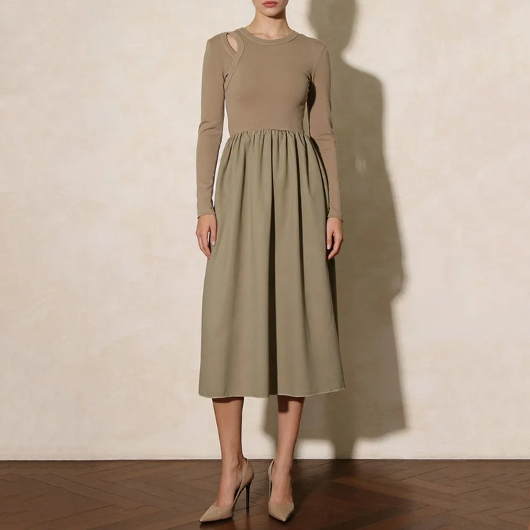 Cutout-Shoulder Gathered Dress