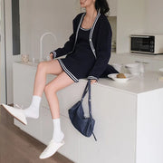 Contrast-Trim Cardigan and Dress Set