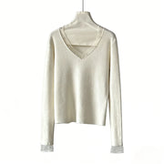 Sheer-Trim V-Neck Top