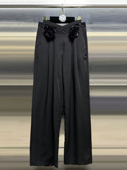 Floral Applique Wide-Leg Pants